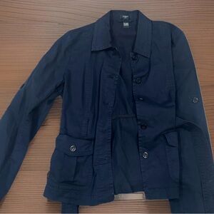 J. Crew Navy Blue Stretch Cotton Button-Up Jacket with Belt Sz 10